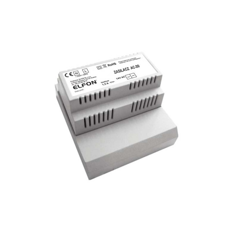 Zasilacz AC-20 ELFON w obudowie EURO na szynę DIN, 14V AC 1,5A, do systemów domofonowych Optima 255 Zasilacz AC-20 ELFON w obudowie EURO na szynę DIN, 14V AC 1,5A, do systemów domofonowych Optima 255