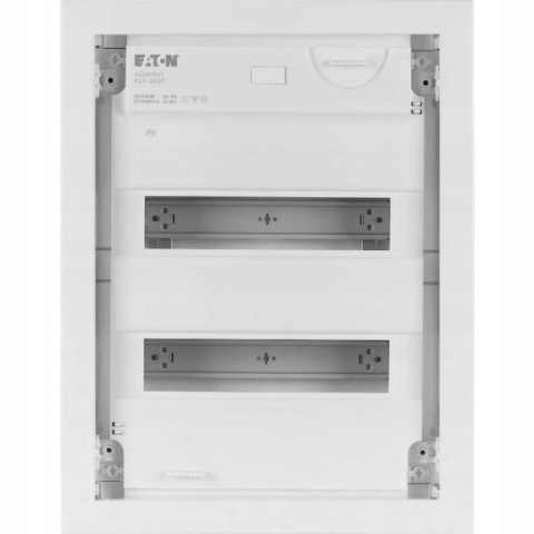 Rozdzielnica modułowa 2x12 podtynkowa Eaton KLV-24UPS-SF 178817 z przezroczystymi drzwiami i szyną DIN w instalacji elektrycznej