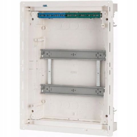 Rozdzielnica modułowa 2x12 podtynkowa Eaton KLV-24UPS-SF 178817 z przezroczystymi drzwiami i szyną DIN w instalacji elektrycznej