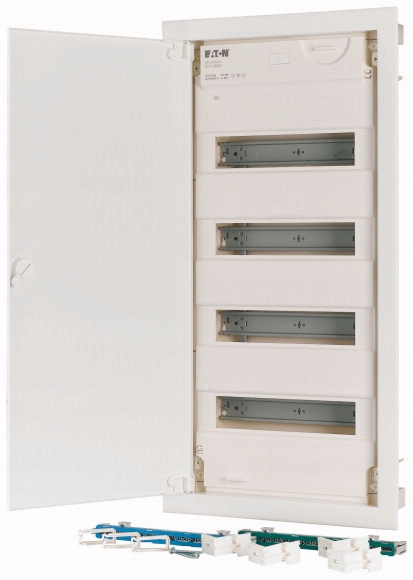 Rozdzielnica modułowa 4x12 podtynkowa Eaton KLV-48UPS-SF 178821 z przezroczystymi drzwiami i szyną DIN w instalacji elektrycznej Rozdzielnica modułowa 4x12 podtynkowa Eaton KLV-48UPS-SF 178821 z przezroczystymi drzwiami i szyną DIN w instalacji elektrycznej