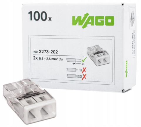 WAGO 2273-202 SZYBKOZŁĄCZKA 2x0,5-2,5mm2 ( opk. 100 szt. ) WAGO 2273-202 SZYBKOZŁĄCZKA 2x0,5-2,5mm2 ( opk. 100 szt. )