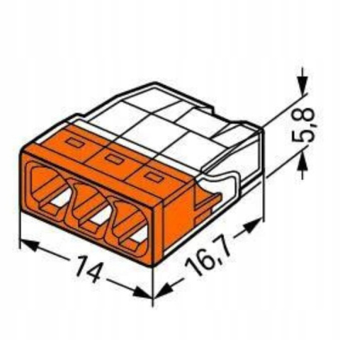 Szybkozłączka WAGO 2273-203 3x0,5-2,5 mm² PUSH WIRE w opakowaniu 100 sztuk do połączeń elektrycznych - wymiary Szybkozłączka WAGO 2273-203 3x0,5-2,5 mm² PUSH WIRE w opakowaniu 100 sztuk do połączeń elektrycznych - wymiary