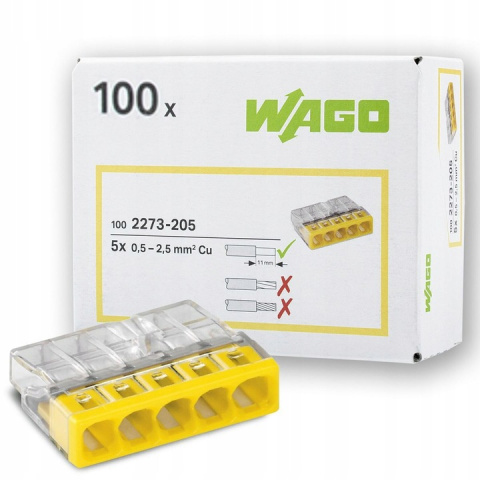 WAGO 2273-205 SZYBKOZŁĄCZKA 5x0,5-2,5mm2 ( opk. 100 szt. ) WAGO 2273-205 SZYBKOZŁĄCZKA 5x0,5-2,5mm2 ( opk. 100 szt. )